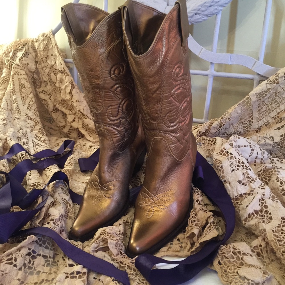 Cowboy boots bronze metallic leather 6.5